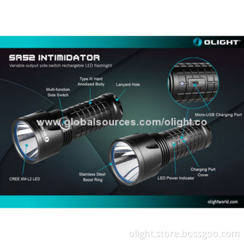 Rechargeable Flashlight, SR52, Easy to Operate Switch, Micro USB Port on Side, 1,200lm Luminous Flux